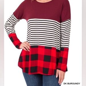 😍Zenana Outfitters Burgundy Buffalo Plaid Christmas Woman’s Large Long Sleeve